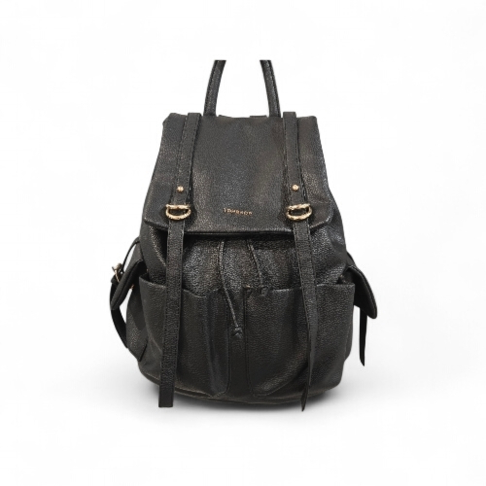 Topshop Black Leather Backpack With Gold Hardware
